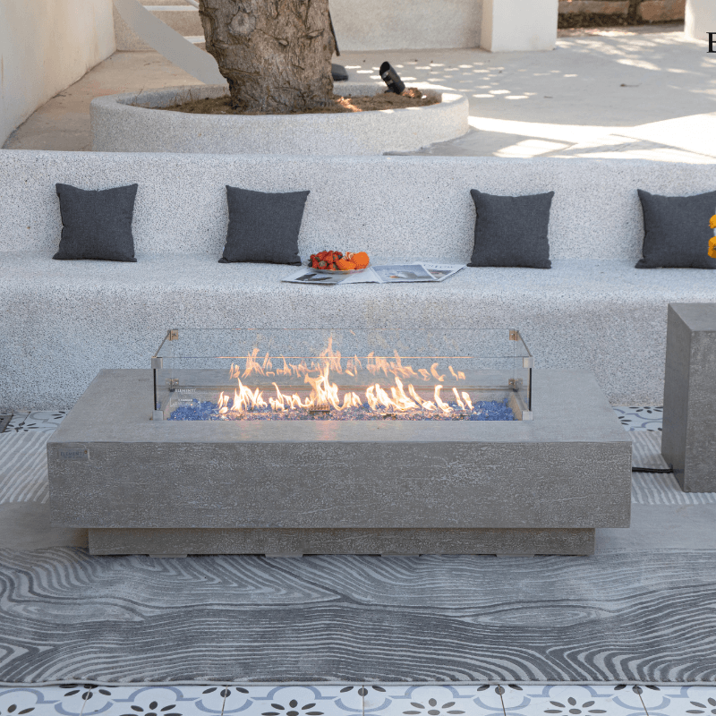 Elementi Plus - Riviera Rectangular Concrete Fire Pit Table - OFG415LG - Fire Pit Stock