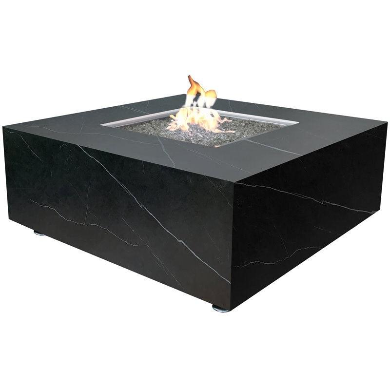 Elementi - Sofia Marble Porcelain Square Fire Pit Table - OFP103BB - Fire Pit Stock