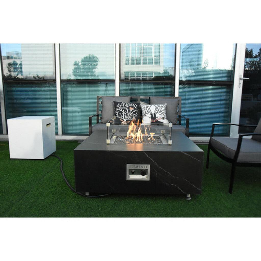 Elementi - Sofia Marble Porcelain Square Fire Pit Table - OFP103BB - Fire Pit Stock