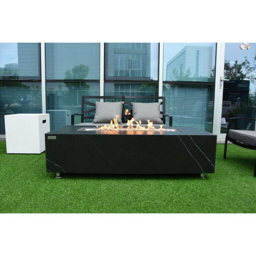 Elementi - Varna Marble Porcelain Rectangular Fire Pit Table - OFP121BB - Fire Pit Stock
