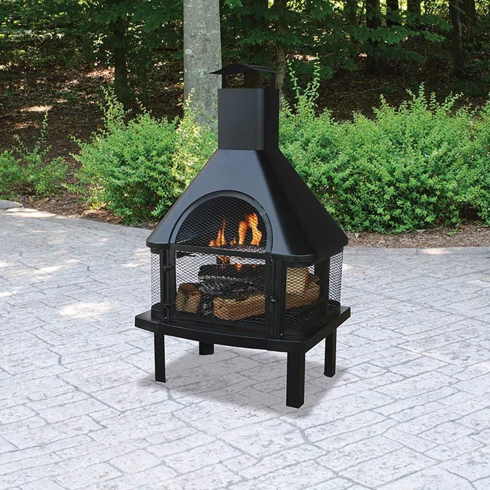 Endless Summer Black Wood Burning Outdoor Firehouse With Chimney - WAF1013C - Fire Pit Stock