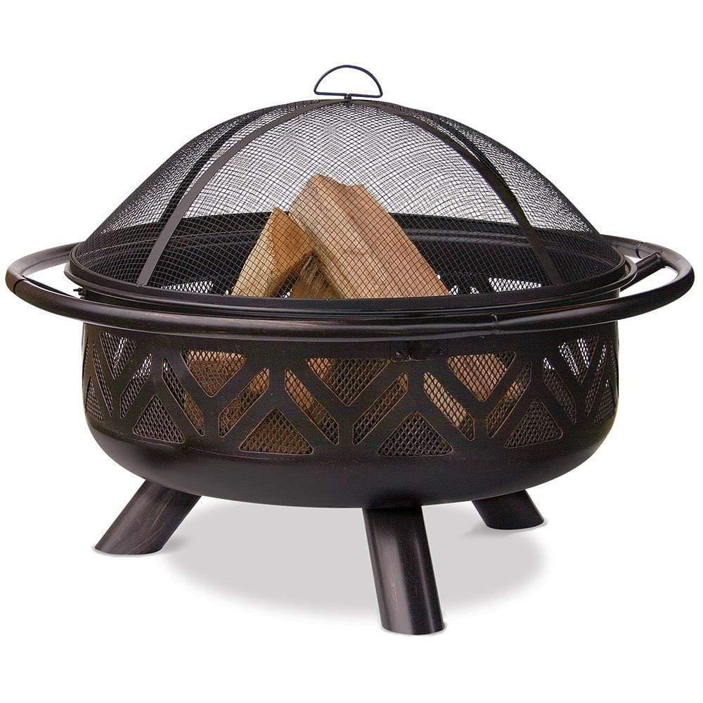 Endless Summer Oil Rubbed Bronze Wood Burning Outdoor Firebowl With Geometric Design - WAD1009SP - Fire Pit Stock