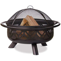 Thumbnail for Endless Summer Oil Rubbed Bronze Wood Burning Outdoor Firebowl With Geometric Design - WAD1009SP - Fire Pit Stock