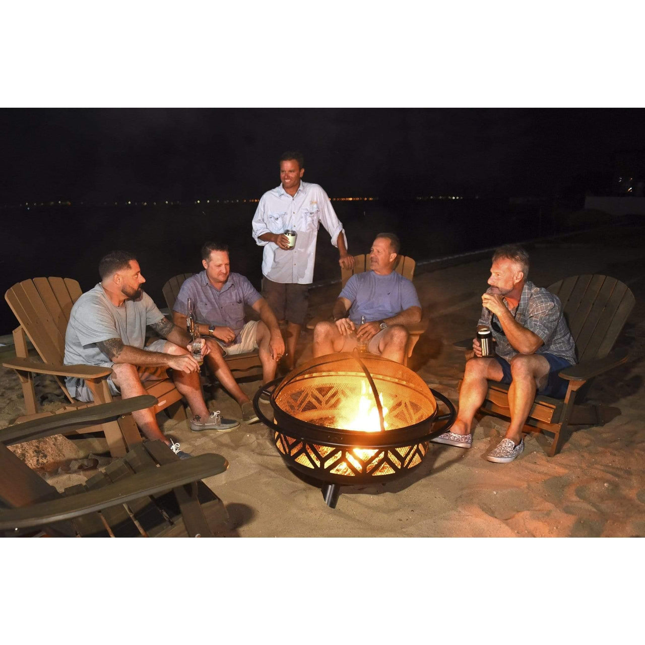 Endless Summer Oil Rubbed Bronze Wood Burning Outdoor Firebowl With Geometric Design - WAD1009SP - Fire Pit Stock