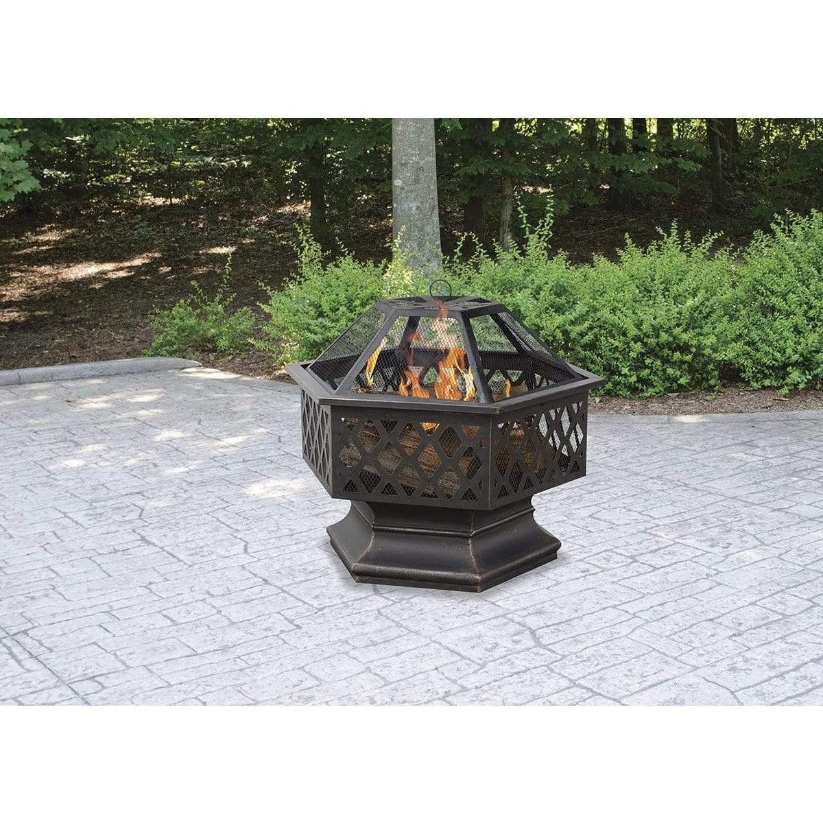 Endless Summer Oil Rubbed Bronze Wood Burning Outdoor Firebowl With Lattice Design - WAD1377SP - Fire Pit Stock