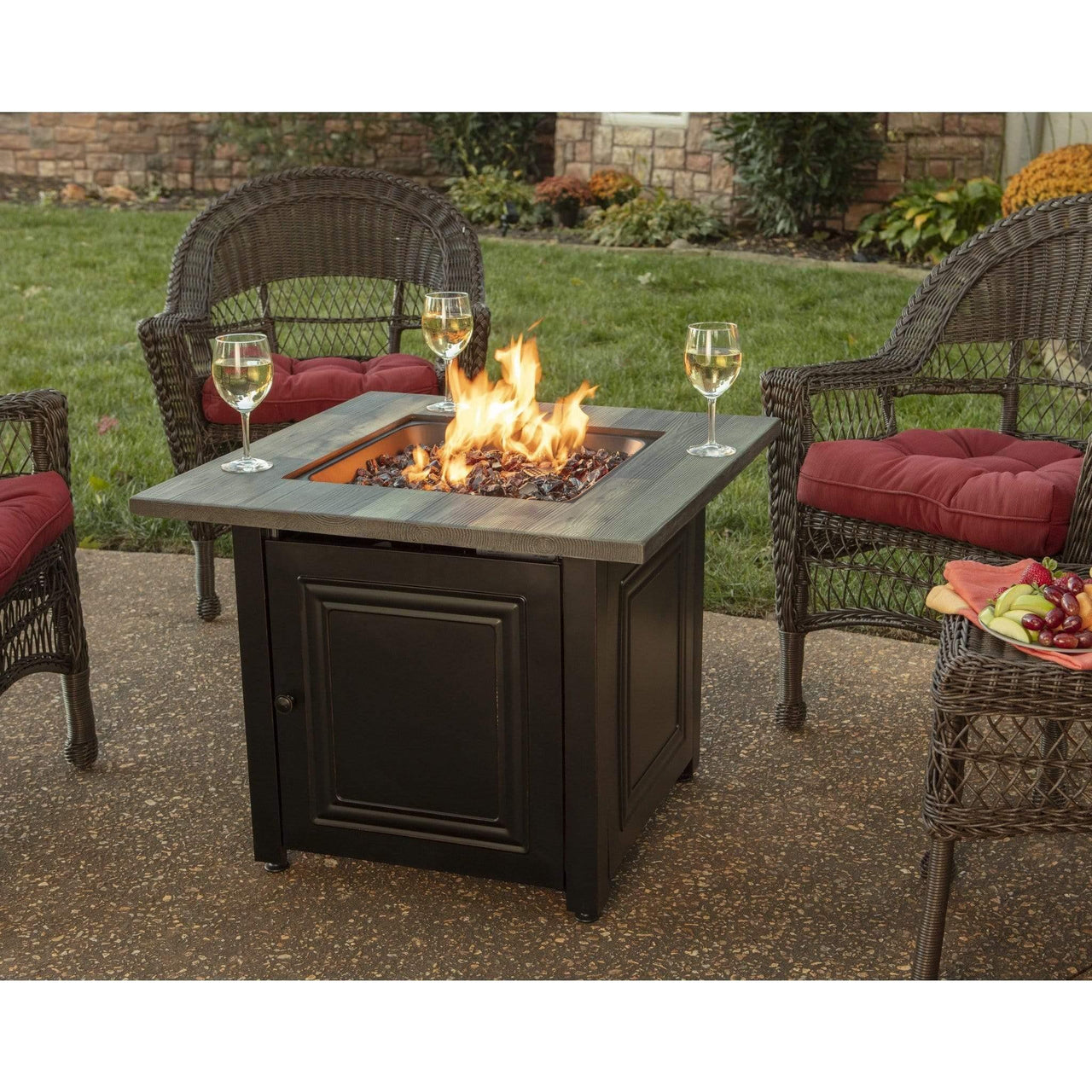 Endless Summer The Burlington, LP Gas Outdoor Fire Pit with Printed Resin Mantel - GAD15285SP - Fire Pit Stock