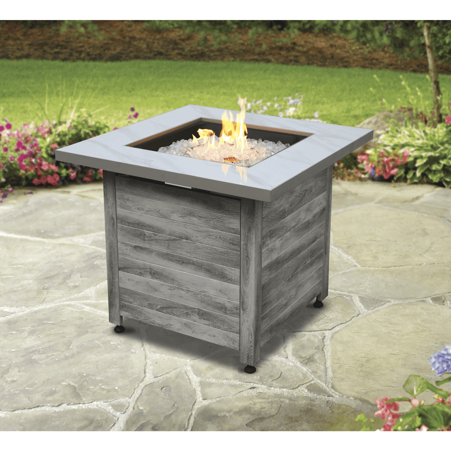 Endless Summer The Chesapeake, LP Gas Fire Pit 30" Faux Marble Top Faux Weather Wood Base - GAD15274SP - Fire Pit Stock