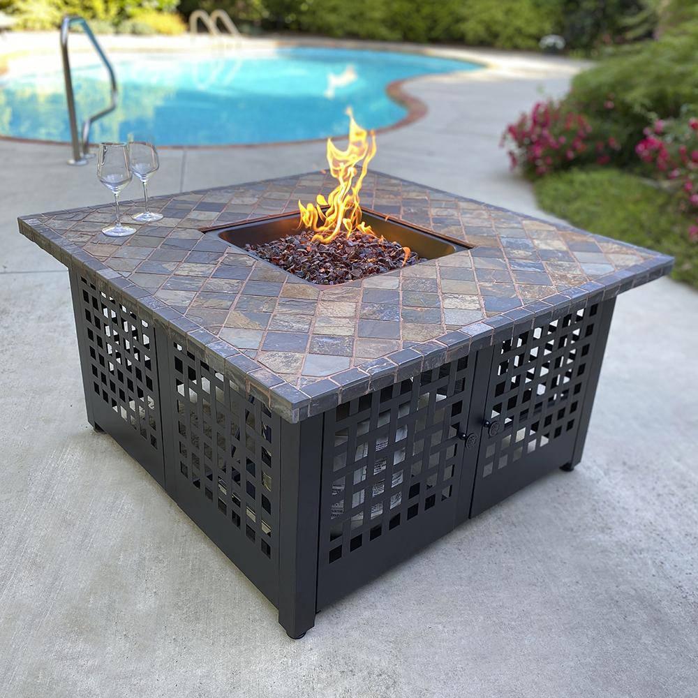 Endless Summer The Elizabeth, LP Gas Outdoor Fire Pit with 42-in Slate Tile Mantel - GAD15286G - Fire Pit Stock