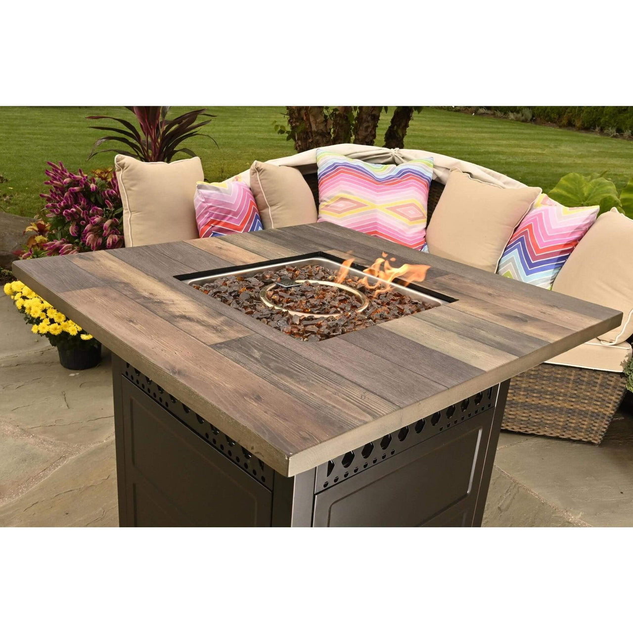 Endless Summer The Harris Dual Heat LP Gas Outdoor Fire Pit/Patio Heater with Wood Look Resin Mantel - GAD19103ES - Fire Pit Stock