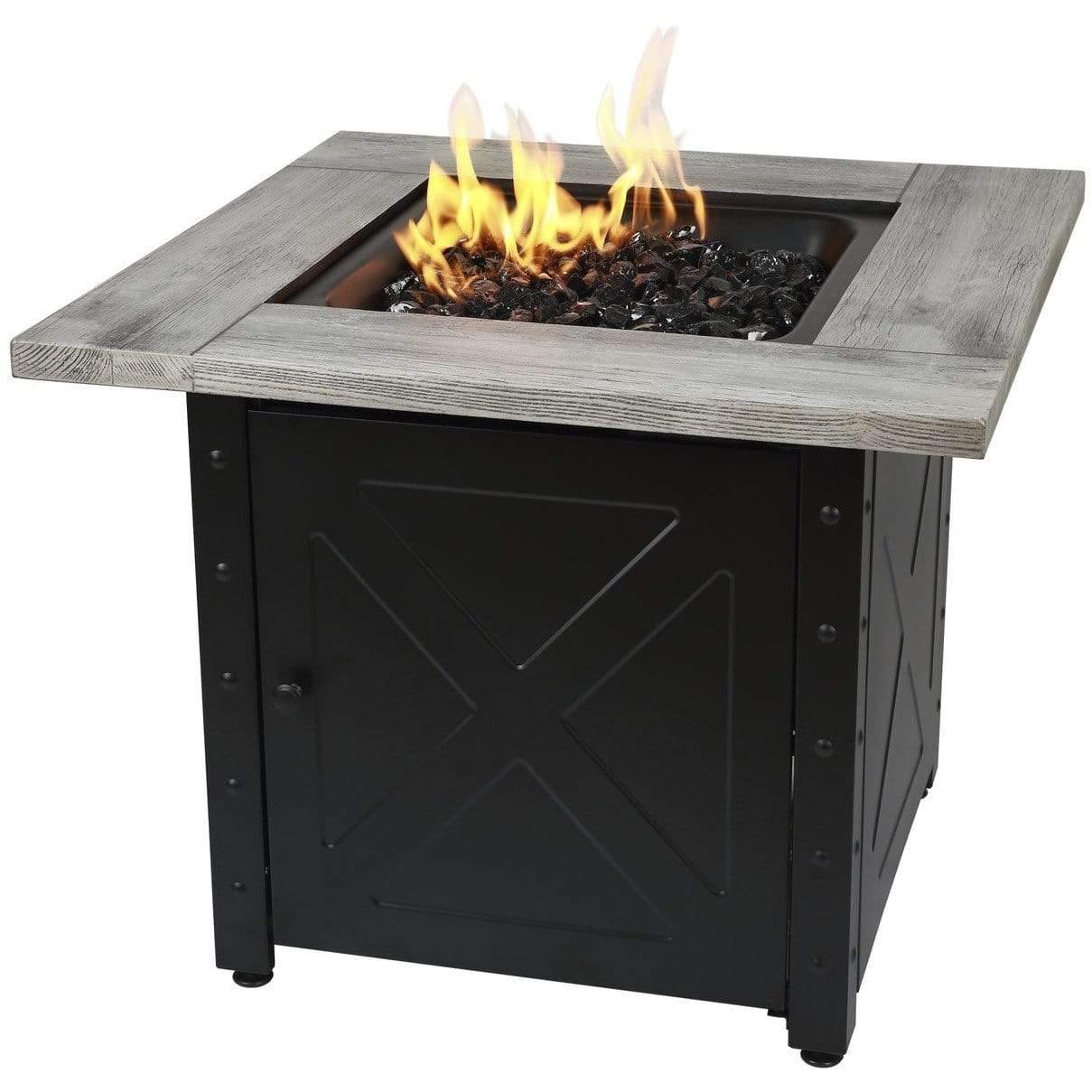 Endless Summer The Mason, 30" Square Gas Outdoor Fire Pit with Printed Wood Lat look Cement Resin Mantel - GAD15300ES - Fire Pit Stock