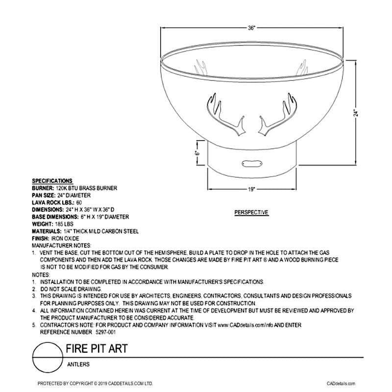 Fire Pit Art - Antlers 36" Carbon Steel Fire Pit - Fire Pit Stock