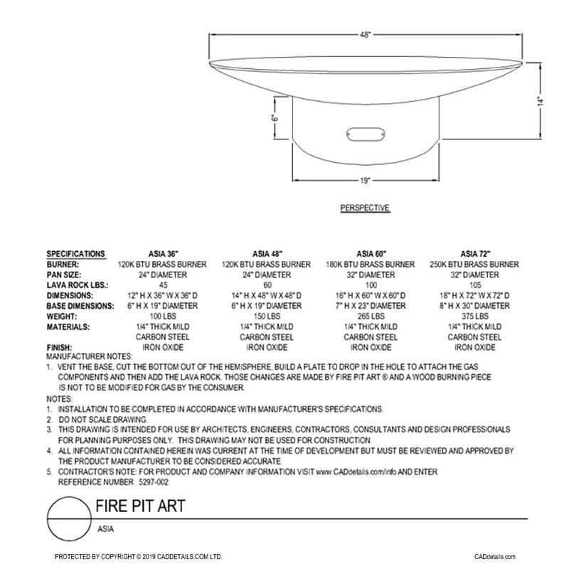 Fire Pit Art - Asia 60" Carbon Steel Fire Pit - Fire Pit Stock