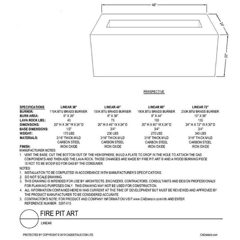 Fire Pit Art - Linear 48" Carbon Steel Fire Pit - Fire Pit Stock