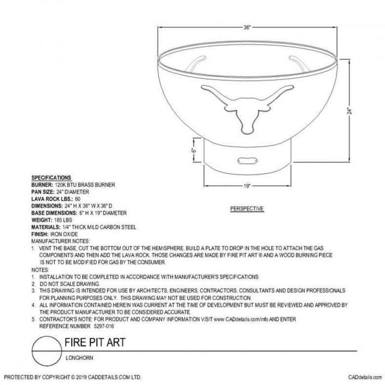 Fire Pit Art - Long Horn 36" Carbon Steel Fire Pit - Fire Pit Stock