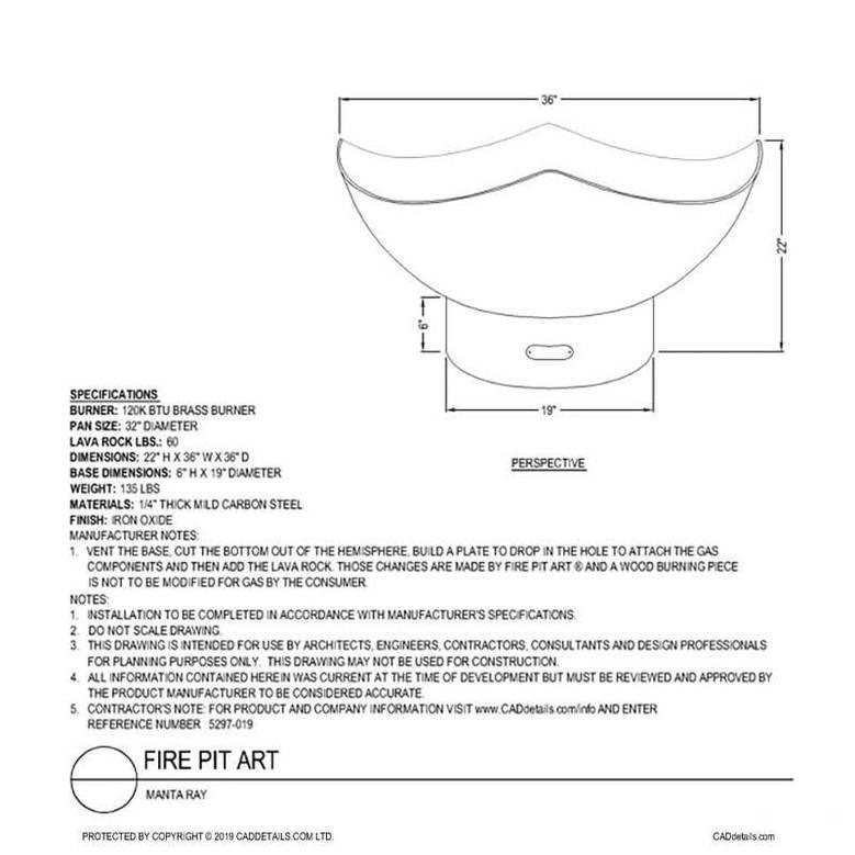 Fire Pit Art - Manta Ray 36" Carbon Steel Fire Pit - Fire Pit Stock