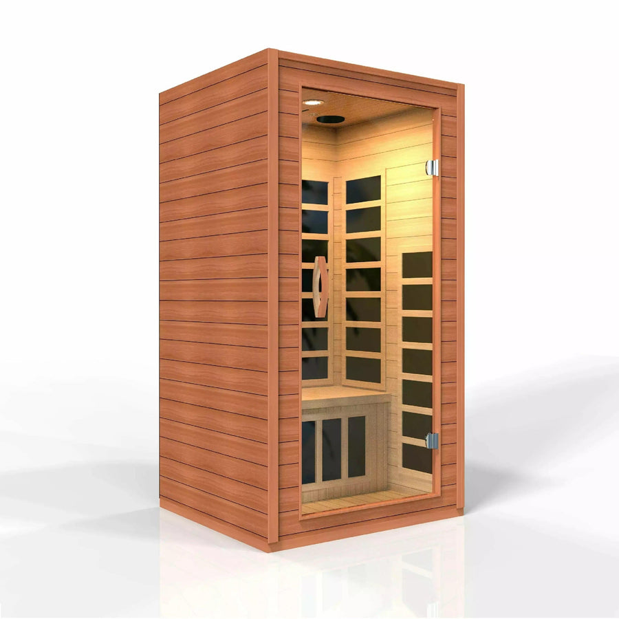 Golden Designs Sauna: Avila 1-2 Person Ultra Low EMF FAR Infrared Sauna - Fire Pit Stock
