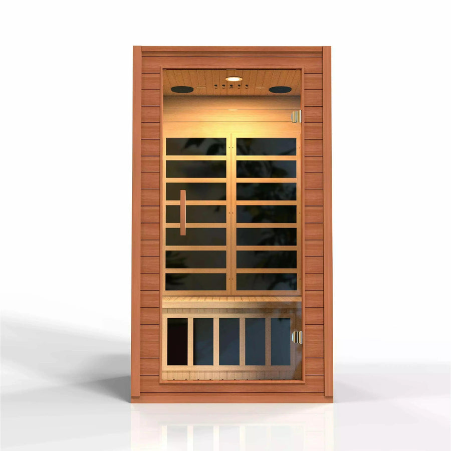 Golden Designs Sauna: Avila 1-2 Person Ultra Low EMF FAR Infrared Sauna - Fire Pit Stock