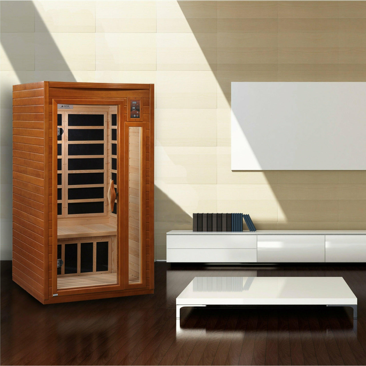 Golden Designs Sauna: "Barcelona" 1-2 Person Low EMF Far Infrared Sauna - DYN-6106-01 - Fire Pit Stock