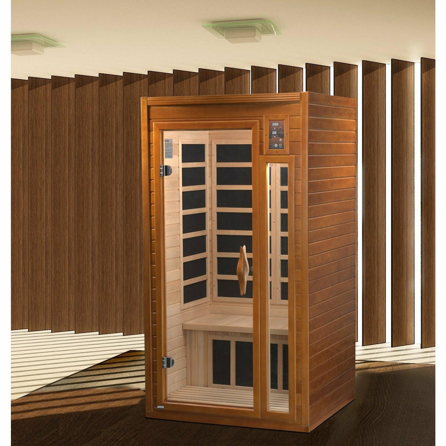 Golden Designs Sauna: "Barcelona Elite" 1-2 Person Ultra Low EMF Far Infrared Sauna - DYN-6106-01 Elite - Fire Pit Stock