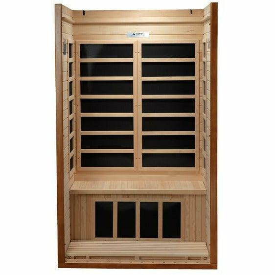 Golden Designs Sauna: "Barcelona Elite" 1-2 Person Ultra Low EMF Far Infrared Sauna - DYN-6106-01 Elite - Fire Pit Stock
