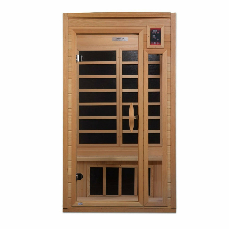 Golden Designs Sauna: "Barcelona Select" 1-2 Person Low EMF FAR Infrared Sauna - Canadian Hemlock - GDI-6106-01 - Fire Pit Stock