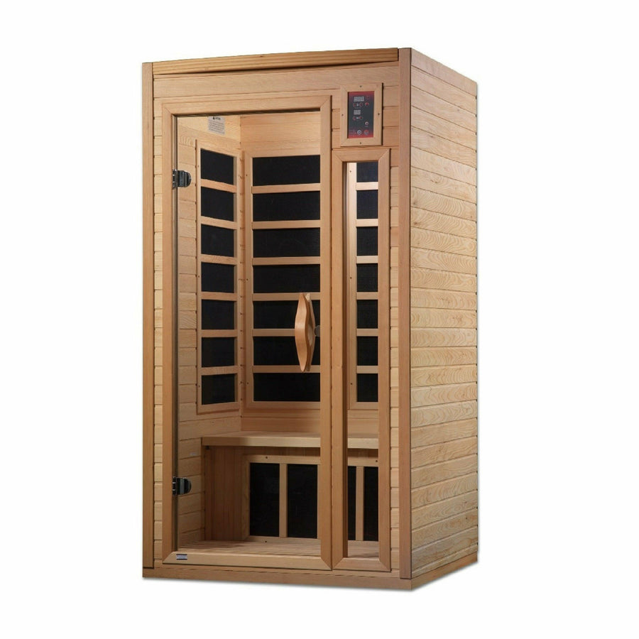 Golden Designs Sauna: "Barcelona Select" 1-2 Person Low EMF FAR Infrared Sauna - Canadian Hemlock - GDI-6106-01 - Fire Pit Stock