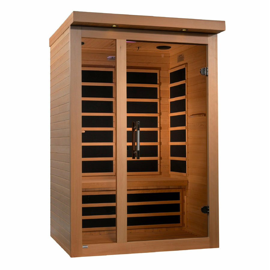 Golden Designs Sauna: Dynamic "Llumeneres" 2 Person Ultra Low EMF Far Infrared Sauna - DYN-6215-02 - Fire Pit Stock