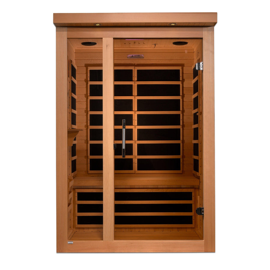 Golden Designs Sauna: Dynamic "Llumeneres" 2 Person Ultra Low EMF Far Infrared Sauna - DYN-6215-02 - Fire Pit Stock
