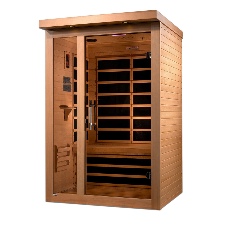 Golden Designs Sauna: Dynamic "Llumeneres" 2 Person Ultra Low EMF Far Infrared Sauna - DYN-6215-02 - Fire Pit Stock