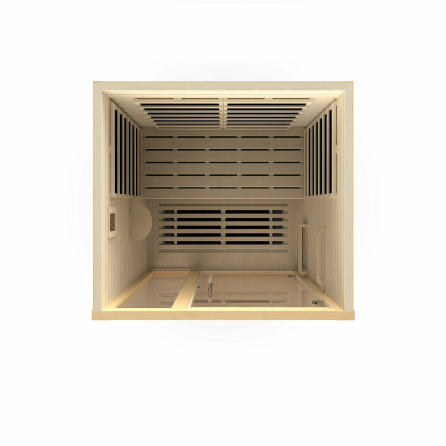 Golden Designs Sauna: Dynamic "Llumeneres" 2 Person Ultra Low EMF Far Infrared Sauna - DYN-6215-02 - Fire Pit Stock