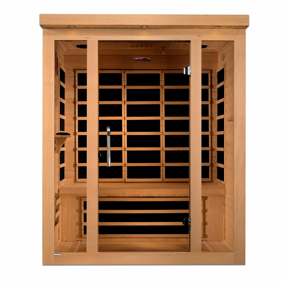 Golden Designs Sauna: Dynamic "Vila" 3 Person Ultra Low EMF Far Infrared Sauna - DYN-6315-02 - Fire Pit Stock