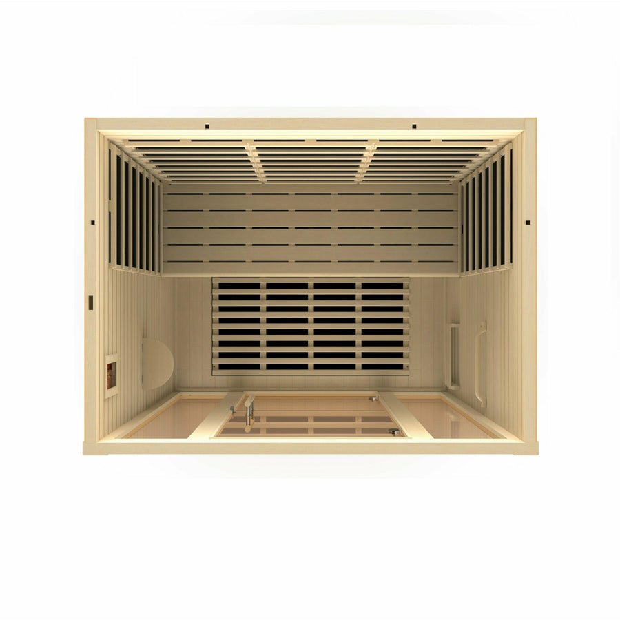 Golden Designs Sauna: Dynamic "Vila" 3 Person Ultra Low EMF Far Infrared Sauna - DYN-6315-02 - Fire Pit Stock