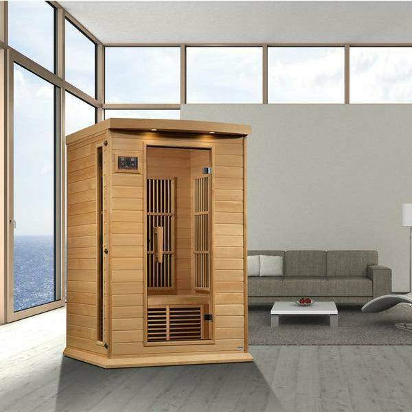 Golden Designs Sauna: Maxxus 2 Person Near Zero EMF FAR Infrared Carbon - Canadian Hemlock - MX-K206-01-ZF - Fire Pit Stock