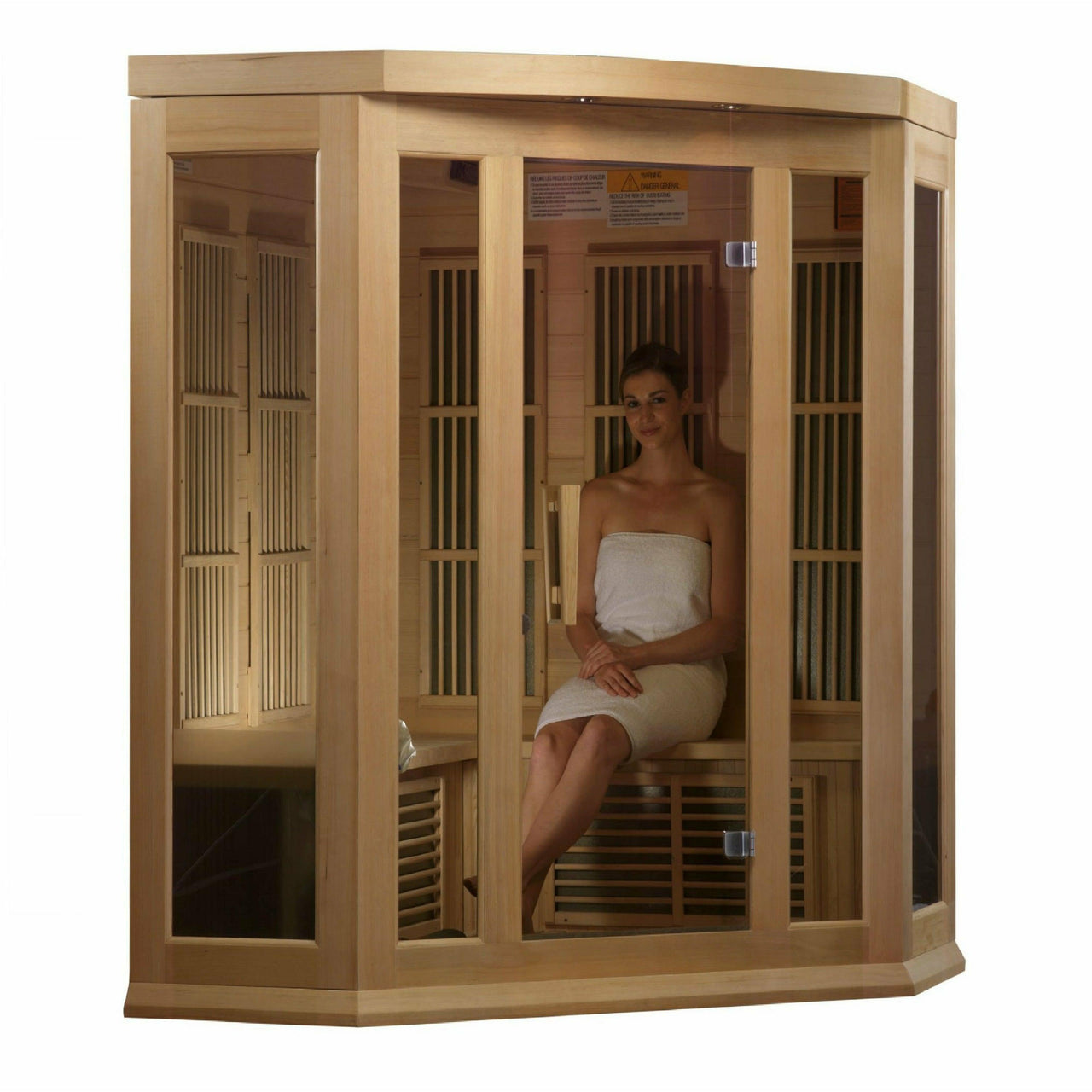 Golden Designs Sauna: Maxxus 3 Person Corner Low EMF FAR Infrared Carbon - Canadian Hemlock - MX-K356-01 - Fire Pit Stock