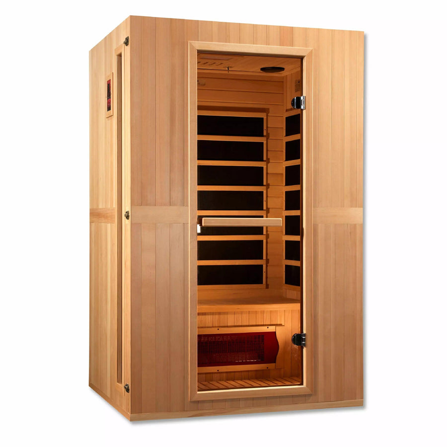 Golden Designs Sauna: Maxxus "Serenity" Dual Tech 2 person Low EMF FAR Infrared Sauna Canadian Hemlock - Fire Pit Stock