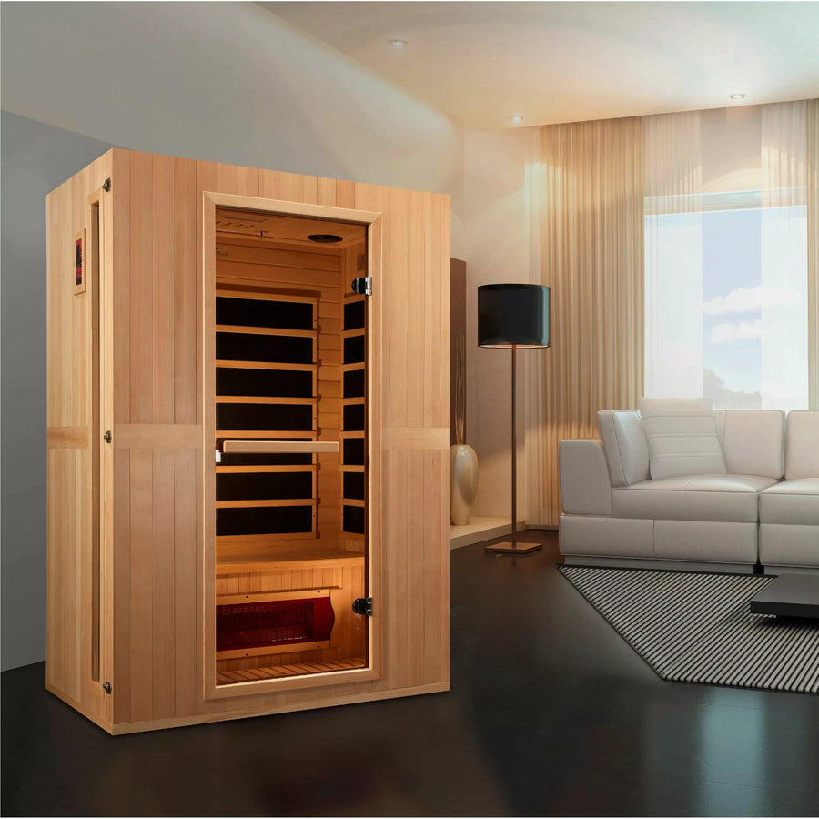 Golden Designs Sauna: Maxxus "Serenity" Dual Tech 2 person Low EMF FAR Infrared Sauna Canadian Hemlock - Fire Pit Stock