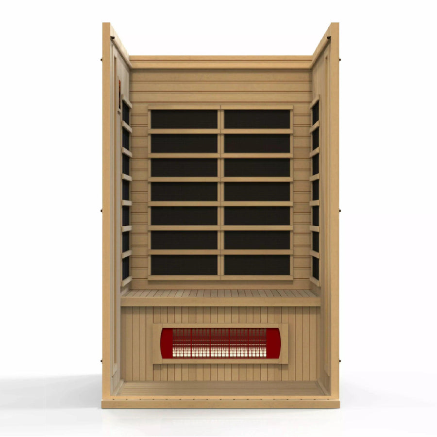 Golden Designs Sauna: Maxxus "Serenity" Dual Tech 2 person Low EMF FAR Infrared Sauna Canadian Hemlock - Fire Pit Stock