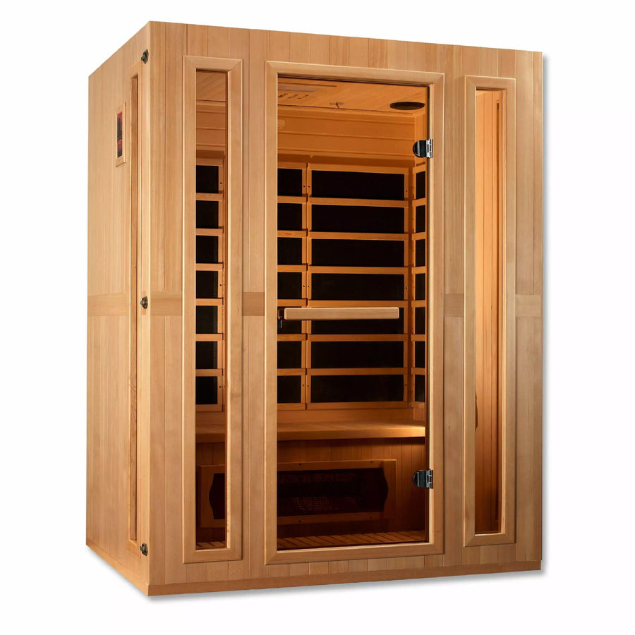 Golden Designs Sauna: Maxxus "Trinity" Dual Tech 3 person Low EMF FAR Infrared Sauna Canadian Hemlock - Fire Pit Stock