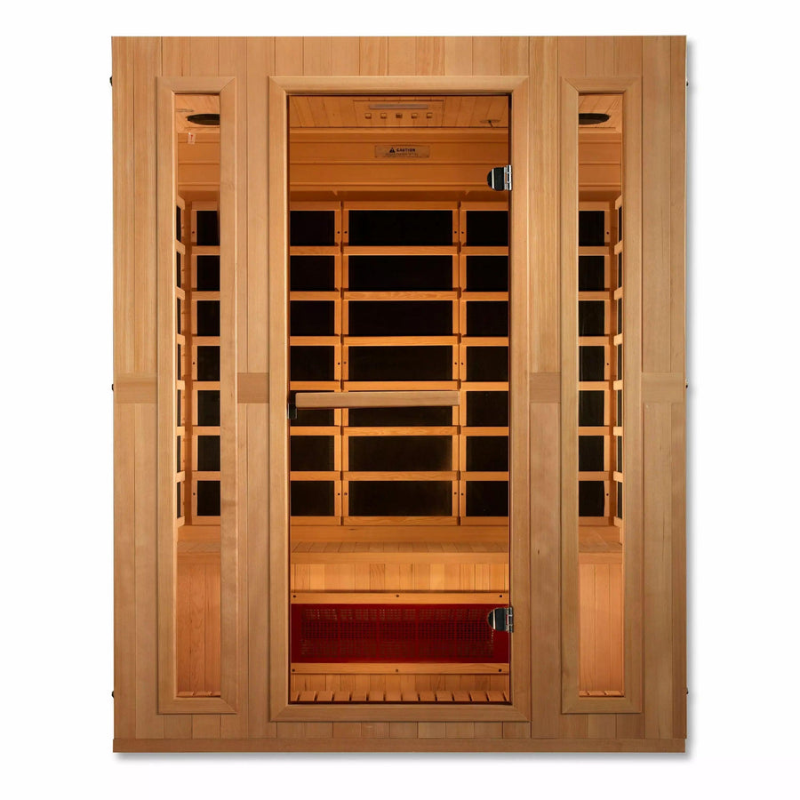 Golden Designs Sauna: Maxxus "Trinity" Dual Tech 3 person Low EMF FAR Infrared Sauna Canadian Hemlock - Fire Pit Stock