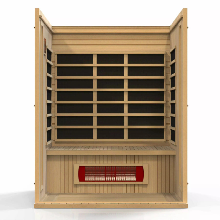 Golden Designs Sauna: Maxxus "Trinity" Dual Tech 3 person Low EMF FAR Infrared Sauna Canadian Hemlock - Fire Pit Stock