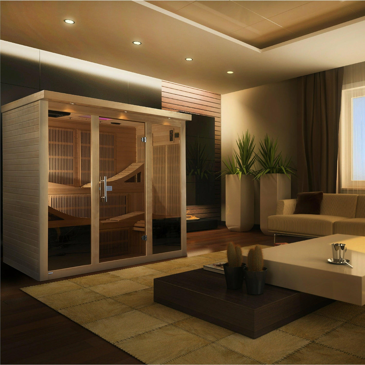 Golden Designs Sauna: "Monaco Elite" 6 Person PureTech™ Near Zero Far Infrared Sauna - GDI-6996-01 - Fire Pit Stock