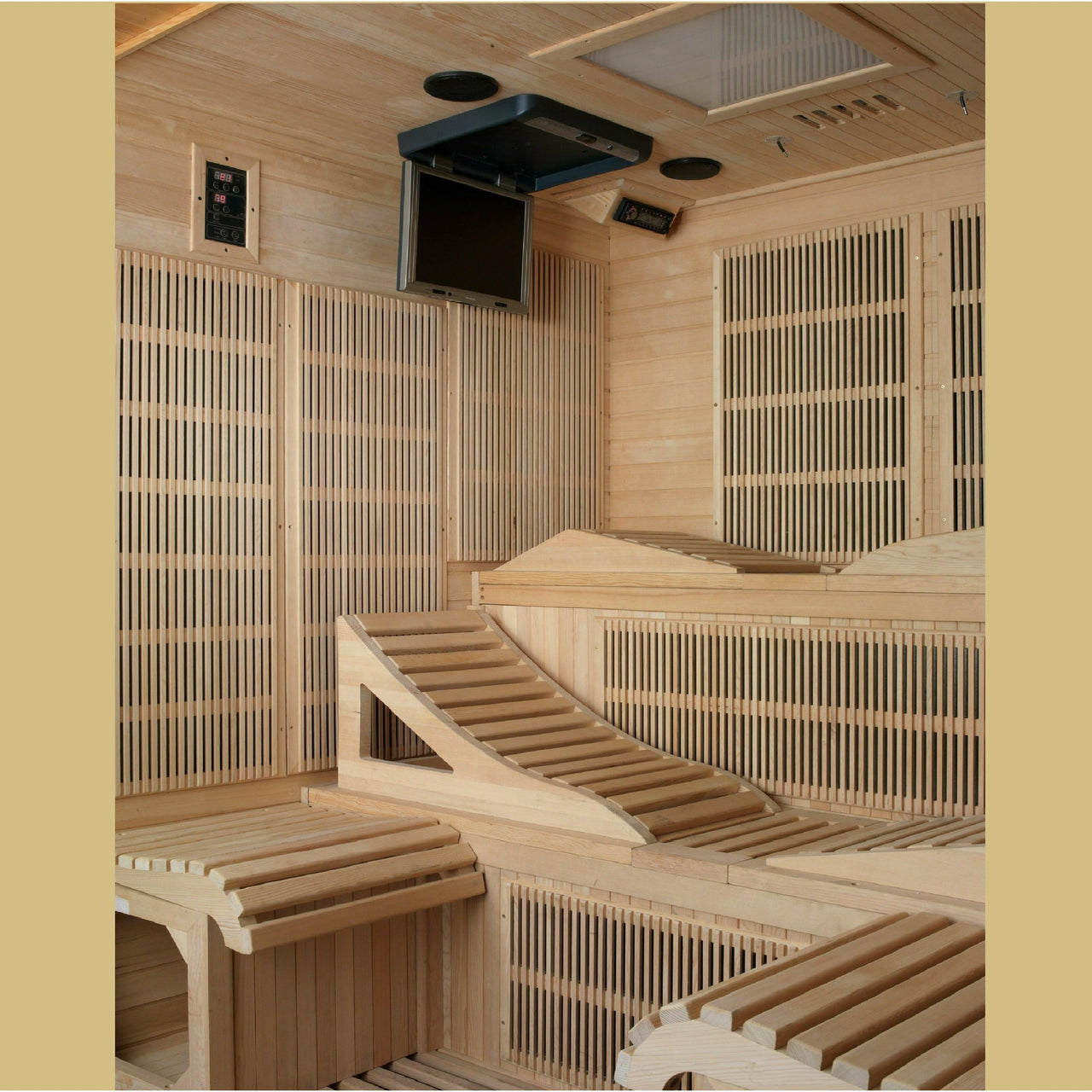 Golden Designs Sauna: "Monaco Elite" 6 Person PureTech™ Near Zero Far Infrared Sauna - GDI-6996-01 - Fire Pit Stock