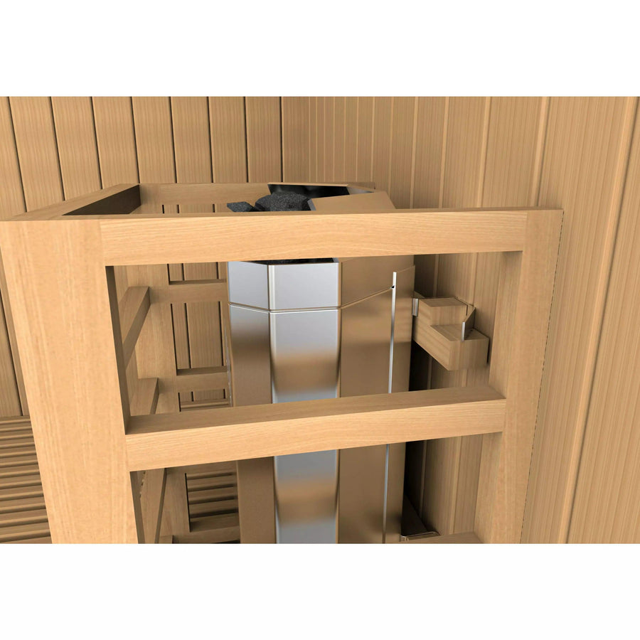 Golden Designs Sauna: "Osla Edition" 6 Person Traditional Steam Sauna - Canadian Red Cedar - Fire Pit Stock
