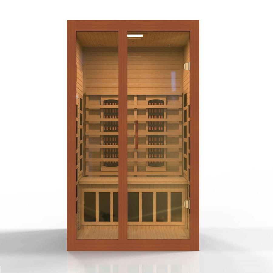 Golden Designs Sauna: Santiago 2 Person Full Spectrum Infrared Sauna - Canadian Hemlock - Fire Pit Stock