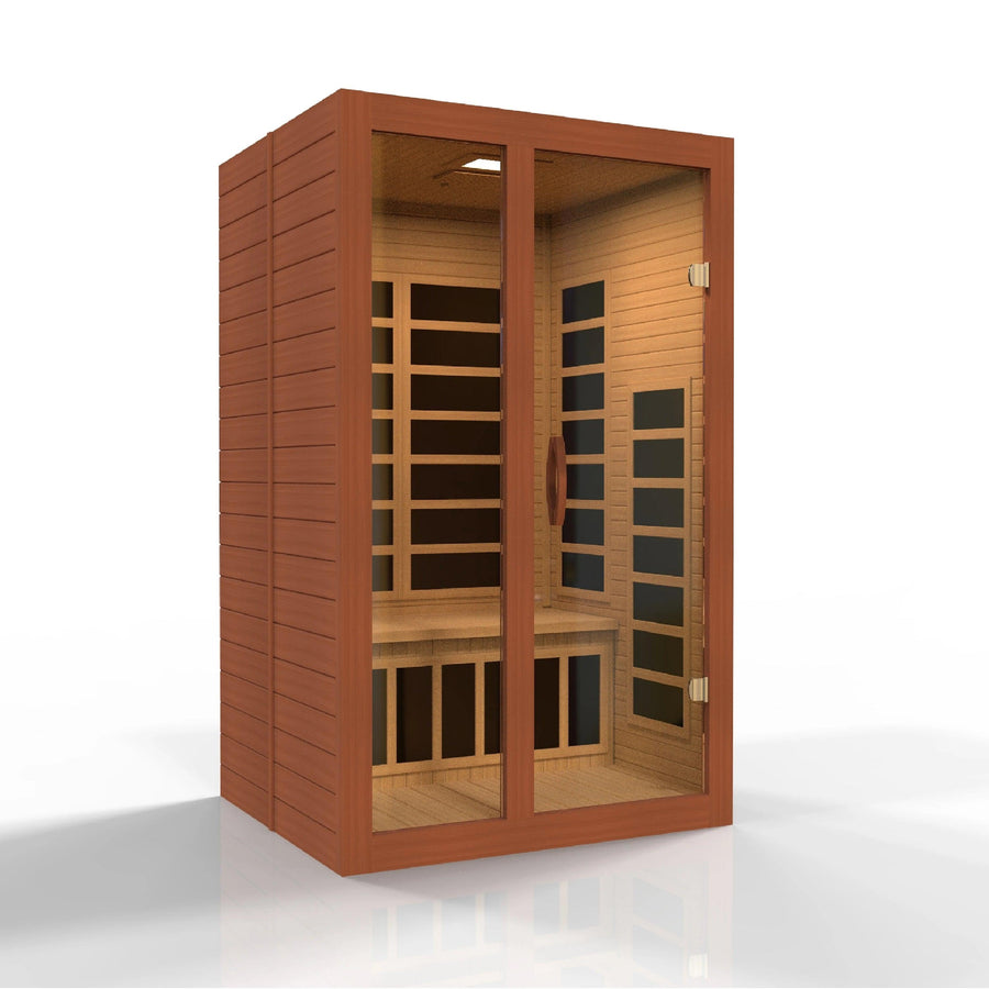 Golden Designs Sauna: Santiago 2 Person Ultra Low EMF FAR Infrared Sauna - Fire Pit Stock