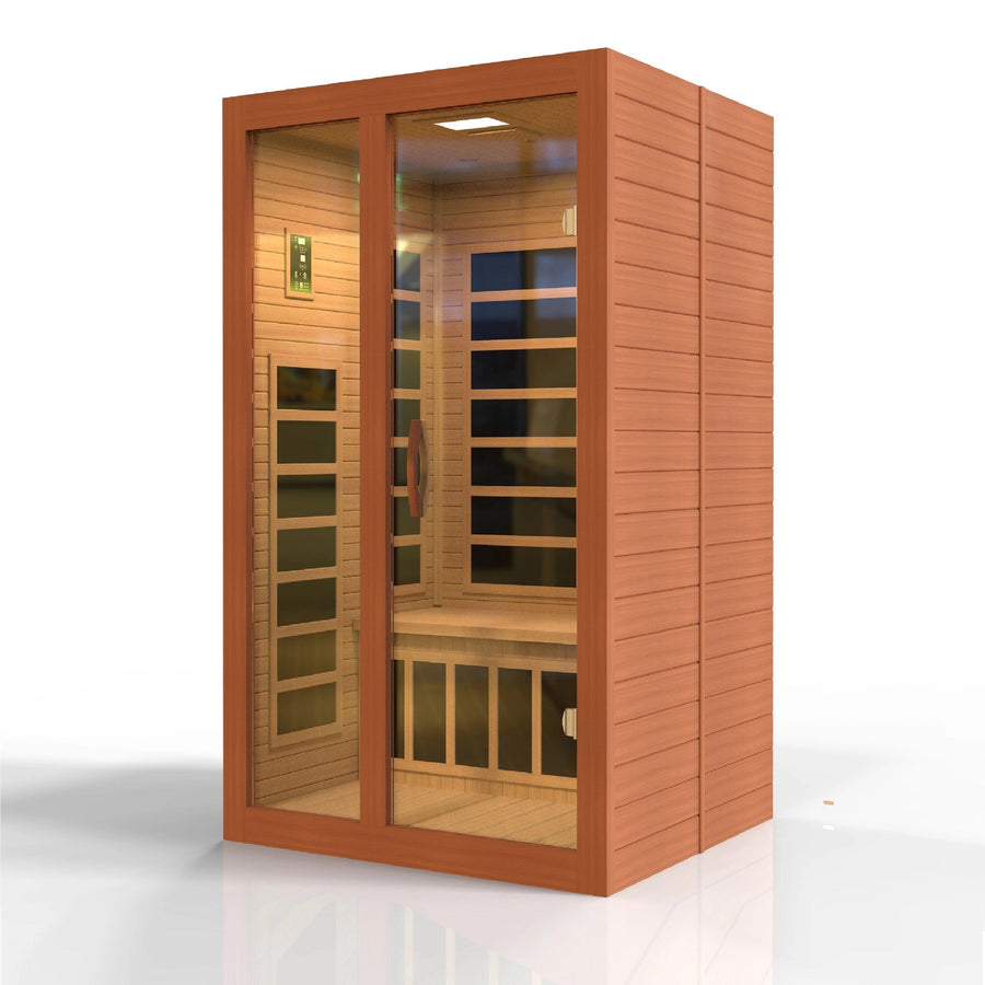 Golden Designs Sauna: Santiago 2 Person Ultra Low EMF FAR Infrared Sauna - Fire Pit Stock