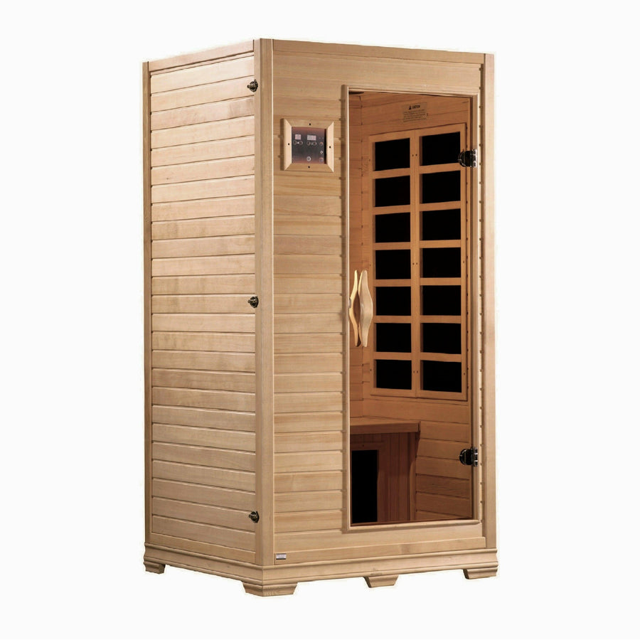 Golden Designs Sauna: "Studio Elite" 1-2 Person PureTech Near Zero Far Infrared Sauna - Canadian Hemlock - GDI-6109-01 Elite - Fire Pit Stock