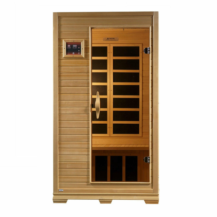 Golden Designs Sauna: "Studio Elite" 1-2 Person PureTech Near Zero Far Infrared Sauna - Canadian Hemlock - GDI-6109-01 Elite - Fire Pit Stock