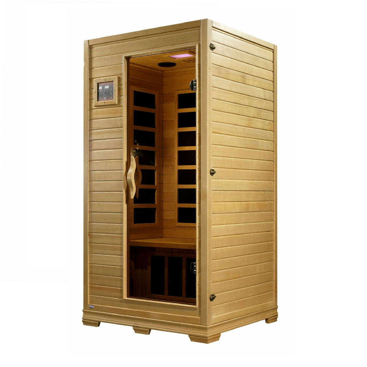 Golden Designs Sauna: "Studio Elite" 1-2 Person PureTech Near Zero Far Infrared Sauna - Canadian Hemlock - GDI-6109-01 Elite - Fire Pit Stock