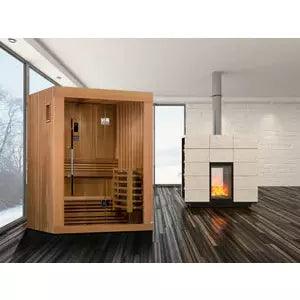 Golden Designs Sauna: "Sundsvall Edition" 2 Person Traditional Steam Sauna - Canadian Red Cedar - Fire Pit Stock
